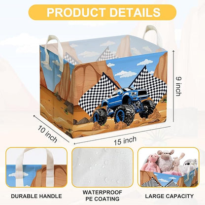 Excavator Foldable Storage Basket with Handle, Waterproof Organizer for Toys and Clothes, Excavator Portable Box for Nursery Game Room, Gifts Container for Boys Girls, Toy Storage Box for Party Decor