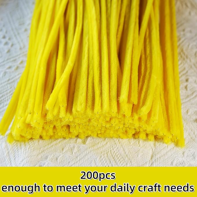 Qirimoi Yellow Pipe Cleaners Craft Pipe Cleaners Bulk Pipecleaners Crafts Supplies，200Pcs Yellow