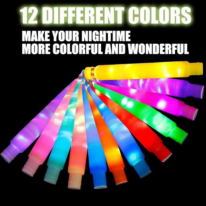 35 PCS Light Up Pop Tubes for Kids, 12 Colors Glow Sticks Bulk Party Pack, Glow Necklaces Bracelets for Toddlers, Party Favors for Kids, Glow in The Dark Party Supplies