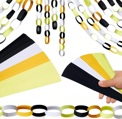 Lincia 600 Sheet Paper Chain Garland Strips 1x8 Inch with Double Sided Tape, DIY Construction Paper Chains for Birthday Wedding Holiday Party Decorations, Crafts Supplies (Black Gold)
