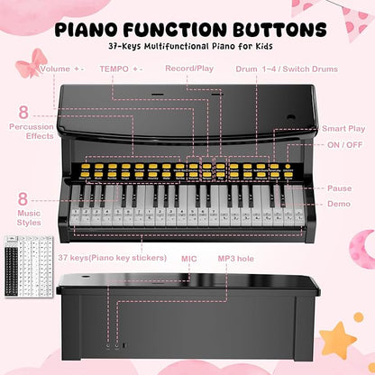 Toy Pianos for Kids Ages 3-7 - with Piano Keyboard Stickers for Toddler Piano Learning Beginners 37 Keys 4 5 6 Years Old Girls and Boys Birthday Gift
