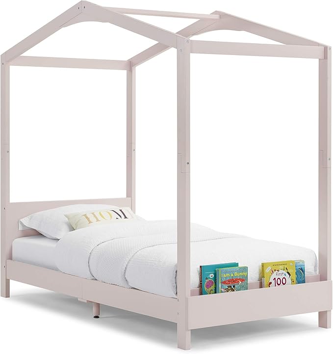 Delta Children Poppy House Wood Twin Bed, Platform Bed - No Box Spring Needed, Blush Pink