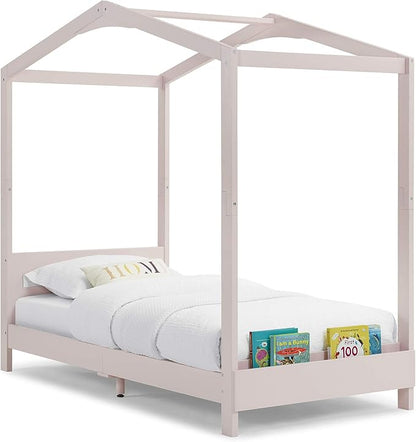 Delta Children Poppy House Wood Twin Bed, Platform Bed - No Box Spring Needed, Blush Pink