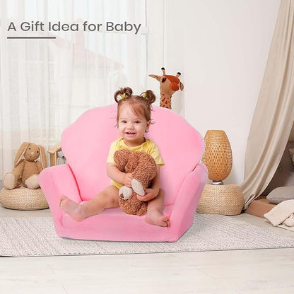 COSYLAND Kids Sofa for Toddler, 2-in-1 Folding and Expandable Soft Chair Bed Toddlers,Convertible Sofa to Lounger Sleeper Chair Bed for Girls and Boys,Pink