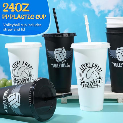 Yungyan 48 Pcs Volleyball Party Favors Set Volleyball Goodie Bags 24oz Volleyball Cups with Lids Sport Drawstring Bags Volleyball Hair Ties Bracelets for Team Gifts Volleyball Party Supplies