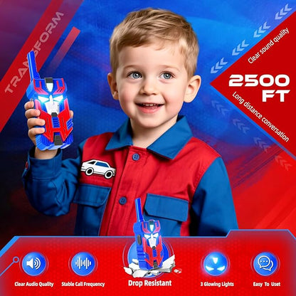 Transform Toys Walkie Talkies for Kids 2 Pack Blue Leader Robot, 2500 FT Range, Cool Eye Lights for 3 4 5 6 7 8 9 10 Year Old Outdoor Camping Toys, Birthday Gifts for Boys Ages 3-12