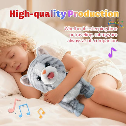 Gray Walking Cat Toy for Girls Kittens Interactive Talking Cat Meows Singing Dancing Mimicking Kitty Toys Set for Baby with Leash Plush Electronic Robot Kitties for Kids Toddlers
