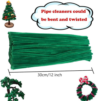 Swpohrat 100 Pieces Dark Green Pipe Cleaner Craft Set,Thick Fuzzy Chenille Stem Pipe Cleaners for DIY Craft Projects and Decorations