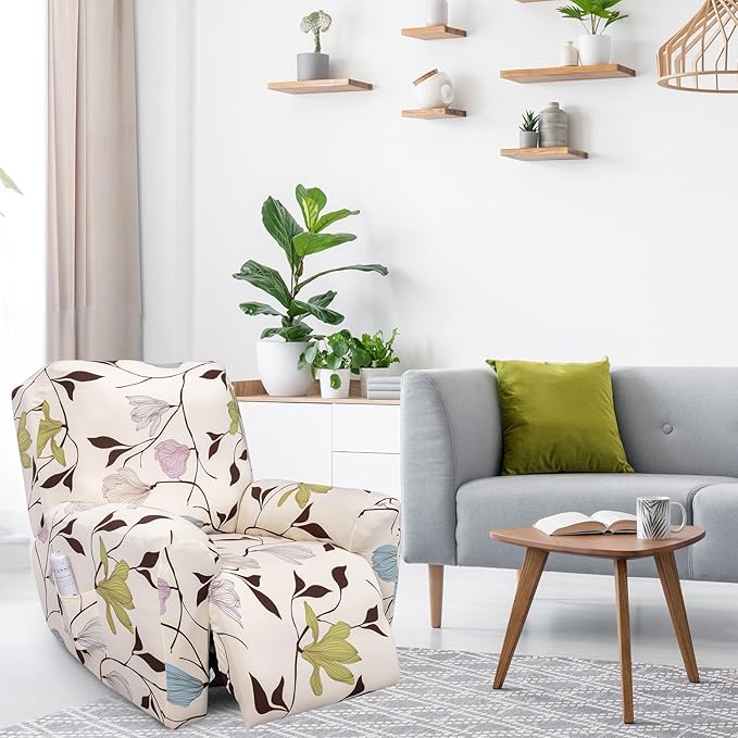 FUANGUI Recliner Chair Cover 4-Pieces Lazyboy Cover for Recliner Chair with Storage Pockets Furniture Protector for Living Room, Jacquard Sofa Slipcover for Kids, Pets, Dog and Cat, 14