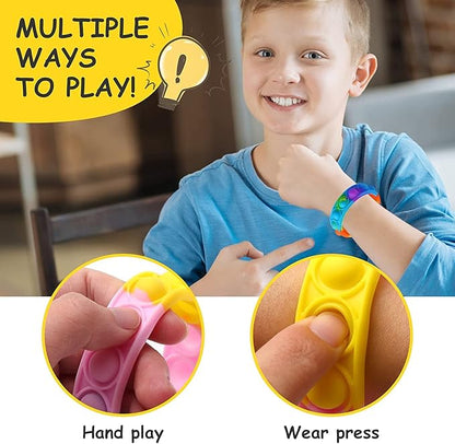 120 Pcs Random Pop Fidget Toy Fidget Bracelet, Sensory Toys，Mochi Squishies，Wearable Push Poping Bubble Sensory Toys Stress Relief Finger Press Silicone Wristband for Kids and AdultsADHDAutism Anxiety