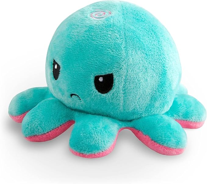 TeeTurtle Reversible Octopus Plushie 4-Inch Pink + Aqua Two-Sided Flip Plush Toy with Embroidered Details - Cute Mini Collectible Plush for Kids, Teens, and Adults