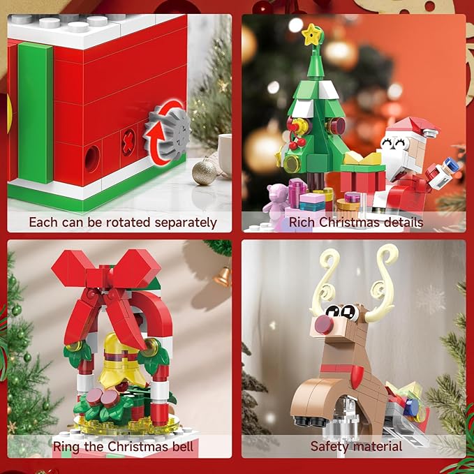 Christmas Building Blocks Set 6in1 Xmas Building Brick Toys 2024 Christmas Rotating Building Kits Santa/Reindeer/Christmas Tree Building Sets Gifts for Adults Teens Kids Girls Boys Ages 6+, 816PCS