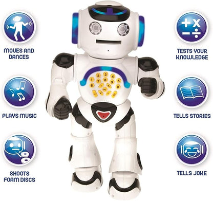 Lexibook Powerman - Remote Control Walking Talking Toy Robot, Dances, Sings, Reads Stories, Math Quiz, Shooting Discs, and Voice Mimicking, for Kids 4+ - ROB50US