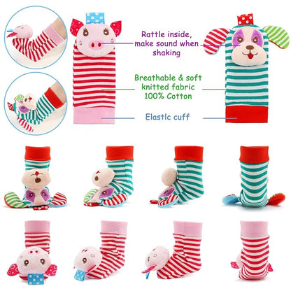 BLOOBLOOMAX Wrist Rattles Foot Finder Rattle Sock Baby Toy,Rattle Toy,Arm Hand Bracelet Rattle,Feet Leg Ankle Socks,Activity Rattle Present Gift for Newborn Infant Babies Boy Girl Bebe (5pcs-E)