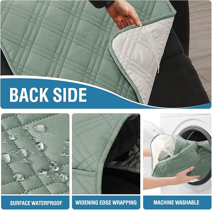 H.VERSAILTEX 100% Waterproof Couch Cover for Reclining Couch Reversible Recliner Covers for Large Recliner with Elastic Straps Sitting Width Up to 28" (Oversized Recliner, Lily Pad/Beige)