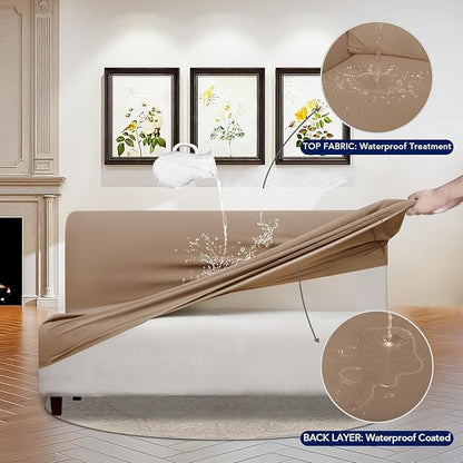 PureFit 100% Dual Waterproof Couch Cover Slipcovers for Couches and Sofas - Stretch Non Slip Fleece Sofa Covers Washable, Leakproof Furniture Protector for Kids, Pets, Dog (Futon, Camel)