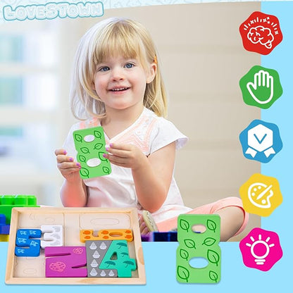 LovesTown 10PCS Stacking Puzzles, Wooden Number Chunky Jigsaw Puzzles Educational Toy for Kids