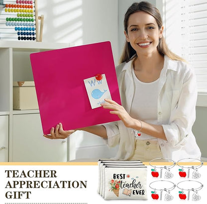 8 Pcs Teacher Appreciation Gift Set for Women, 4 Teacher Makeup Pouch Cosmetic Bags and 4 Bangle Bracelets, Christmas Valentines Thank You Gifts for Teacher (Best Teacher Ever)