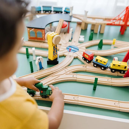 Melissa & Doug Wooden Railway Set, 130 Pieces - Wooden Train Set for Toddlers Ages 3+