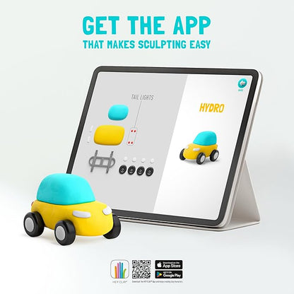 Fat Brain Toys Hey Clay Eco Cars, Air Dry Clay Kit with Interactive App for Kids & Tweens, Modeling Clay and Crafts Set