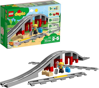 LEGO DUPLO Town Train Bridge and Tracks 10872 - Toy Set for Kids and Toddlers, Railway Building Bricks Set with a Bridge, Figure, and Horn Sound Action Brick, Great Gift for Boys and Girls