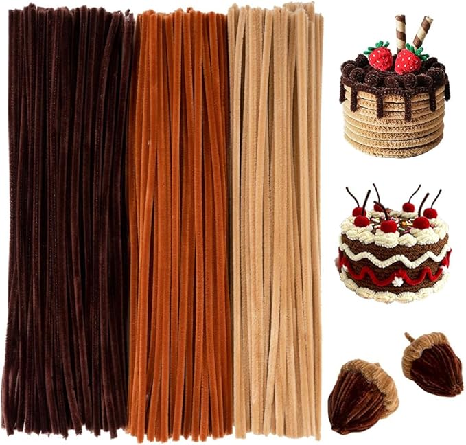 300 Pcs Thick Pipe Cleaners Craft Supplies 3 Assortment Vintage Brown Khaki Beige Color Chenille Stems for Art and Craft Projects Creative DIY Decorations (Retro color-300pcs)