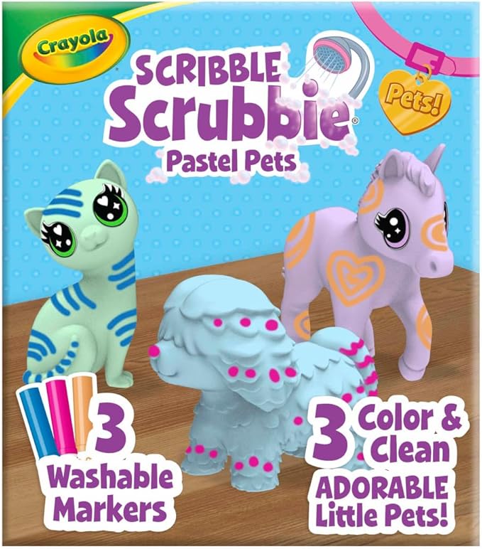 Crayola Scribble Scrubbie Pastel Pets (3ct), Grooming Animal Toy for Kids, Washable Animal Figurine, Kids Gift, Toys for Girls & Boys, 3+