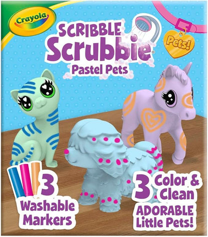 Crayola Scribble Scrubbie Pastel Pets (3ct), Grooming Animal Toy for Kids, Washable Animal Figurine, Kids Gift, Toys for Girls & Boys, 3+