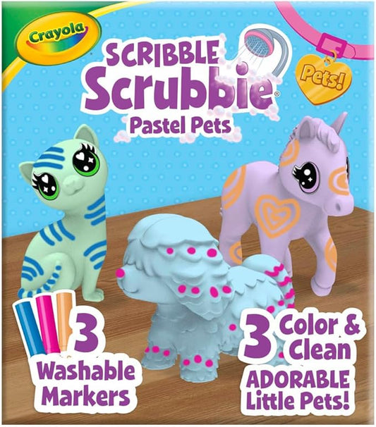 Crayola Scribble Scrubbie Pastel Pets (3ct), Grooming Animal Toy for Kids, Washable Animal Figurine, Kids Gift, Toys for Girls & Boys, 3+