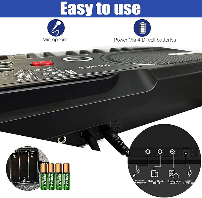61 Key Keyboard Piano, Portable Electronic Keyboard Piano for Beginners with Speakers, Microphone, Sheet Music Stand, 100 Voices, 100 Rhythms, Digital Music Keyboard - Black