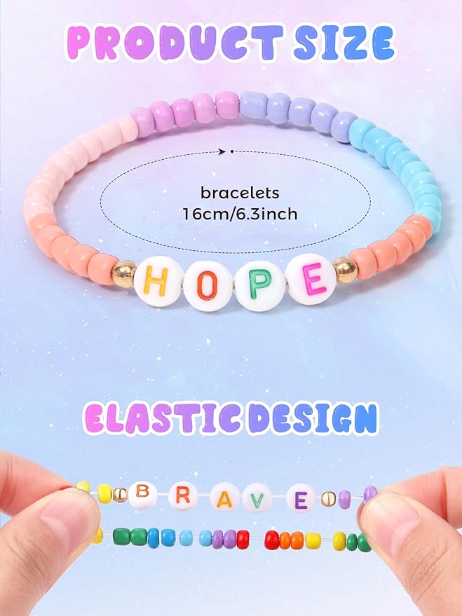 Lorfancy 24Pcs Beaded Bracelets for Girls Kids Toddler Jewelry Letter Beads Bracelet Bulk Rainbow Friendship Bracelets Colorful Princess Party Favors for Little Girls Ages 3 4 5 6 Years Old