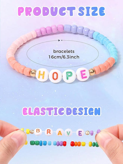 Lorfancy 24Pcs Beaded Bracelets for Girls Kids Toddler Jewelry Letter Beads Bracelet Bulk Rainbow Friendship Bracelets Colorful Princess Party Favors for Little Girls Ages 3 4 5 6 Years Old