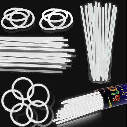 100 pk 8" White Glow Sticks Bulk Party Favors, Light up Glow Necklaces & Bracelets in the Dark Party Supplies For Christmas Halloween 4th of July Birthday Neon Party (100 * White)