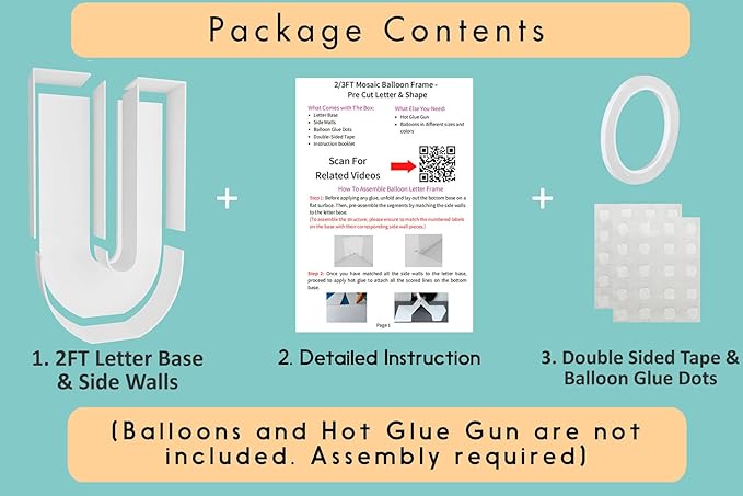 2FT Letter U Mosaic Balloon Frame Letter DIY Fillable Letters Kit for Birthday Party Wedding Backdrop Decor