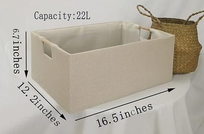 Storage Bin for Shelves Rectangle Closet Baskets Foldable Box with Handles Beige Shelf Baskets Toy Boxes for Home Office Car Dormroom