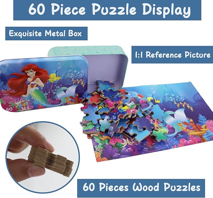 Princess Puzzles for Kids Ages 4-8 60 Pieces Puzzles for Kids Ages 3-5 Princess Puzzle for Girls and Boys Toys Jigsaw Puzzles in a Metal Box Educational Puzzles (Princess 0677)