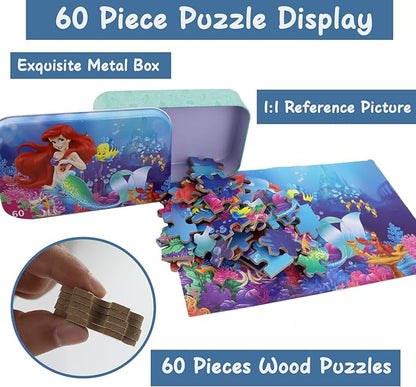 Princess Puzzles for Kids Ages 4-8 60 Pieces Puzzles for Kids Ages 3-5 Princess Puzzle for Girls and Boys Toys Jigsaw Puzzles in a Metal Box Educational Puzzles (Princess 0677)