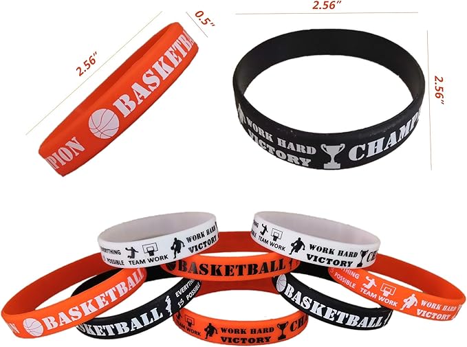 Oringaga 24PCS Basketball Silicone Wristband/Bracelets - Basketball Party Favors and Supplies - Motivational Sports Prize -Carnival/Events