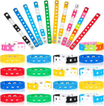 Aoriher 60 Pcs Silicone Charm Bracelet 7 Inch Charm Bracelet Christmas Stocking Stuffers for Kids Adjustable Silicone Wristbands Bulk for Party Supplies Gift(Multicolored)