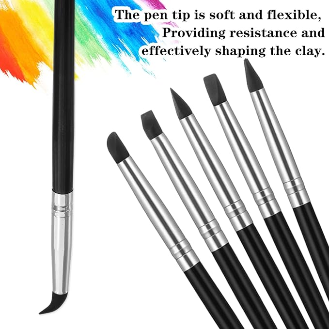 10 Pack Silicone Paint Brushes Silicone Rubber Tip Paint Pens Brushes Flexible Clay Carving Tools Silicon Color Shapers Brush Professional Sculpting Tool for Artwork Shaping Carving Handicraft Pottery