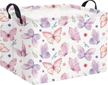 HIYAGON Rectangular Pink Basket for Girls Kids Baby Storage Basket Toy Storage Bin Organizer Box Room Decor(Watercolor Butterfly)