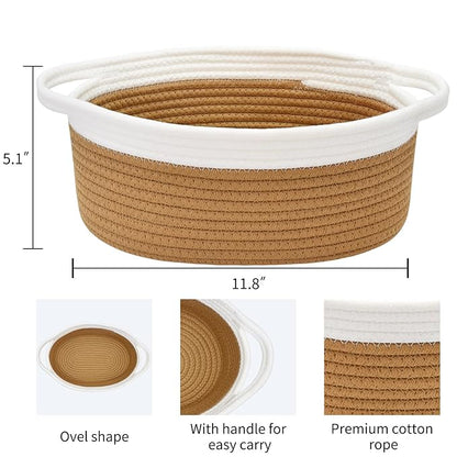 ABenkle Small Basket with Handles, Boho Decorative Rope Woven Dog Cat Toy Storage Bin Shelf Storage Organizer, Easter Christmas Gift Basket, 12"x8"x5", Brown