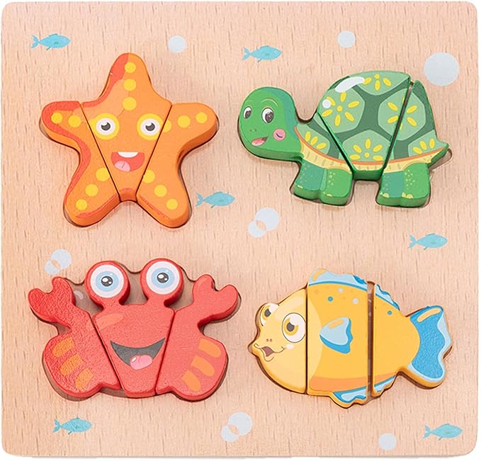 CUCOS Wooden Toddler Puzzles for Kids Ages 1-5 Years Old, Wooden Peg Marine Life Toddler Puzzles, Learning Toys Educational Gift for Girls and Boys