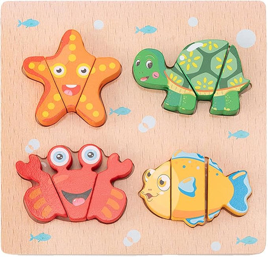 CUCOS Wooden Toddler Puzzles for Kids Ages 1-5 Years Old, Wooden Peg Marine Life Toddler Puzzles, Learning Toys Educational Gift for Girls and Boys