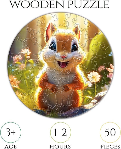 Wooden Jigsaw Puzzles for Kids Ages 4-6, 50 Piece Unique Shape Animal Theme Puzzle - Preschool Learning Educational Toys for Kids 3+, Valentines Day Easter Gifts for Kids Girls Boys (Squirrel)