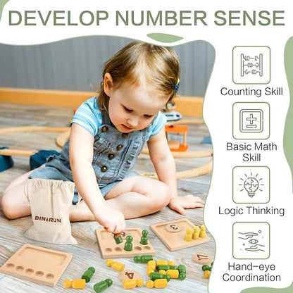 DINORUN Educational Toys for 3 4 5 Year Old Boy Girls Gifts - Preschool Learning Math and Numbers for Toddler 2-4 - Math Manipulatives for Kids 3-6 - Montessori Wooden Counting Peg Board Materials