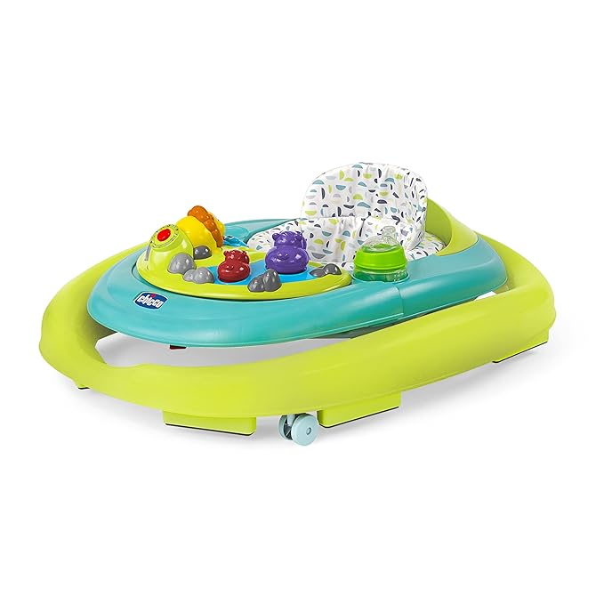 Chicco Walky Talky Foldable Baby Walker, Multilingual Play Tray with Music and Lights, 3 Height Adjustments, Brake Pads, for Children up to 26 lbs., Compact Fold, Flora/Purple/Grey