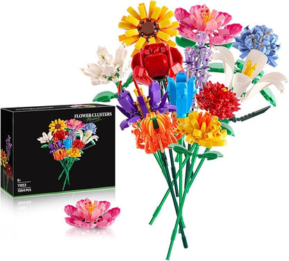 Flowers Bouquet Building Set (1064PCS), 12 Kinds Artificial Flowers Bouquet Set for Adults, Kids, Boys, Girls, Idea Gifts for Mother's Day, Birthdays, Creative Toys Kits Decor for Home Room