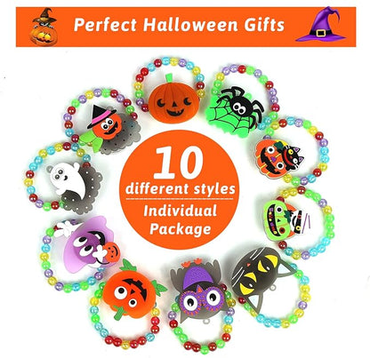 CCINEE 10pcs Halloween Led Bracelets, Light Up Toys Beaded Flashing for Non Candy Treats Halloween Party Favors Halloween Toys Kids Goody Bag Fillers Glow in the Dark Party Supplies(10 Styles)