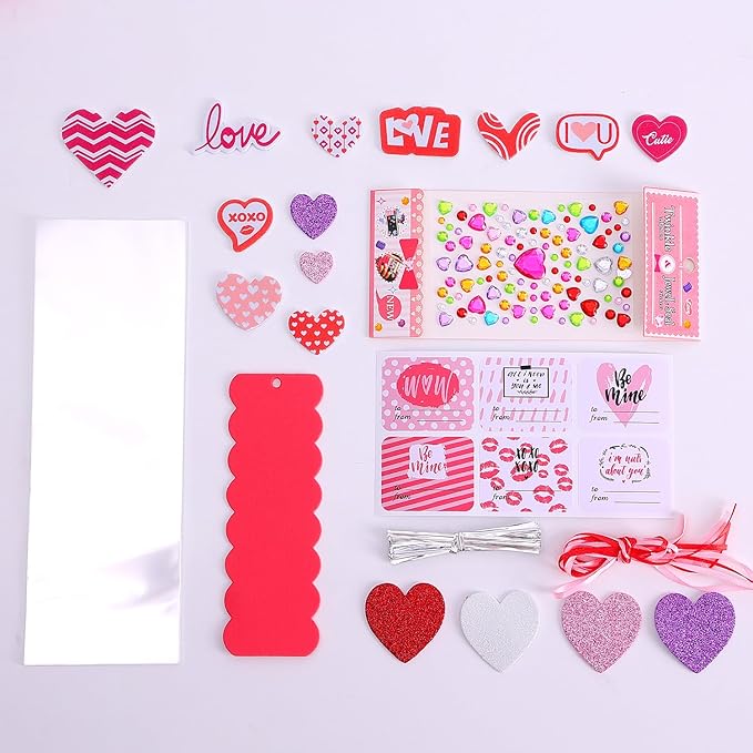 Craft Kit, DIY Bookmarks Valentine Art Deco Decorations, 36 Sets Self Adhesive Heart Stickers for Kids Party Favors Fun Classroom Home Activities